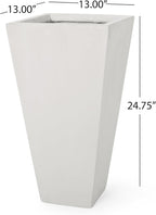 Christopher Knight Home Jorine Tapered Planter, Cast Stone Plant Pot, Lightweight Concrete Urban Planter, Standing Urn, Patio Garden Pot for Entryway Poolside, No Assembly Needed, 13" Matte White