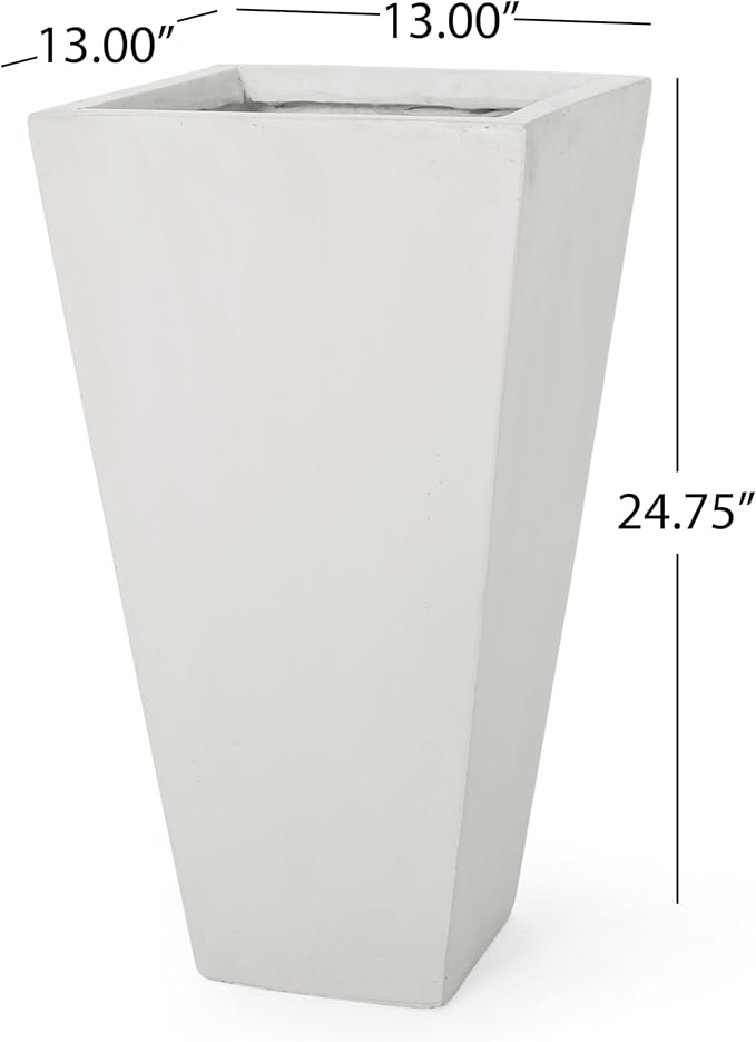 Christopher Knight Home Jorine Tapered Planter, Cast Stone Plant Pot, Lightweight Concrete Urban Planter, Standing Urn, Patio Garden Pot for Entryway Poolside, No Assembly Needed, 13" Matte White