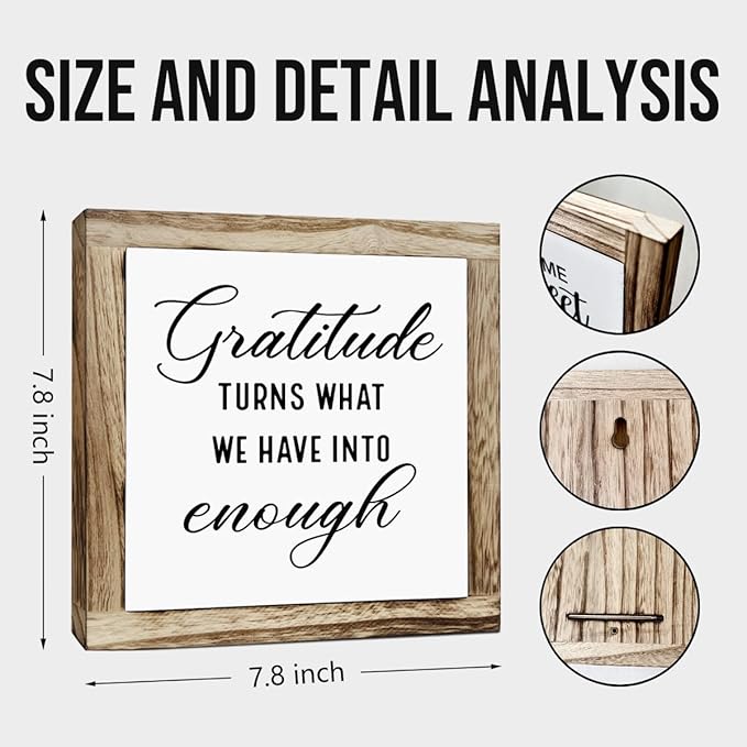 Rustic Wood Sign, Gratitude Turns What We Have Into Enough Sign, Wooden Plaques Table Decor, Inspirational Desk Decorate, Home Office Decor, Thankful Quote Signs, Small Wooden Box Signs