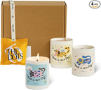 KRD Series Cute Scented Candles & Hanging Freshener Gift Set, 3 Ceramic Jar Candles with Pet Stickers, 1 Ribbon Sachet, 4 Scents for Home & Car