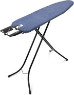 Brabantia Size A Compact Small Ironing Board (43x12 in) 7 Height Options, Adjustable Steam Iron Rest Holder (Denim Blue) Non-Slip Feet, Anti-Collapse Child Locks