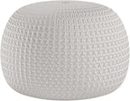 FRELISH DECOR Round Pouf Ottoman Hand Knitted 100% Cotton Pouf Foot Stool - Knitted Bean Bag - Floor Chair for Living Room Bedroom - Foot Rest for Couch (20 Diameter x 14 Height) - Natural