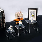 HIIMIEI Clear Acrylic Display Risers 2 Sets, 3-Tier Risers Stands Showcase for Amiibo Funko Pop Figures, Dessert, Jewelry-3"x4"x5"