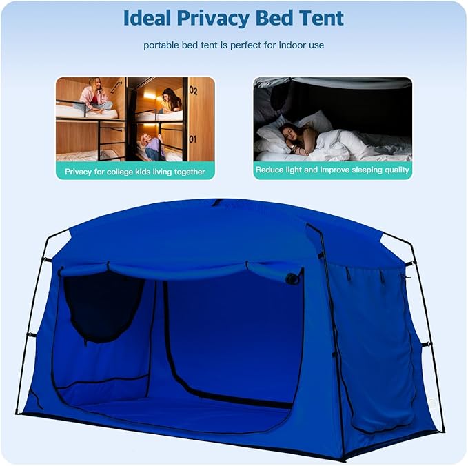 Bed Tent,Portable Privacy Sleeping Bed Canopy,Blackout 90% Drapes for Kids and Adult,Indoor Space Tent with Breathable Large Mesh Windows