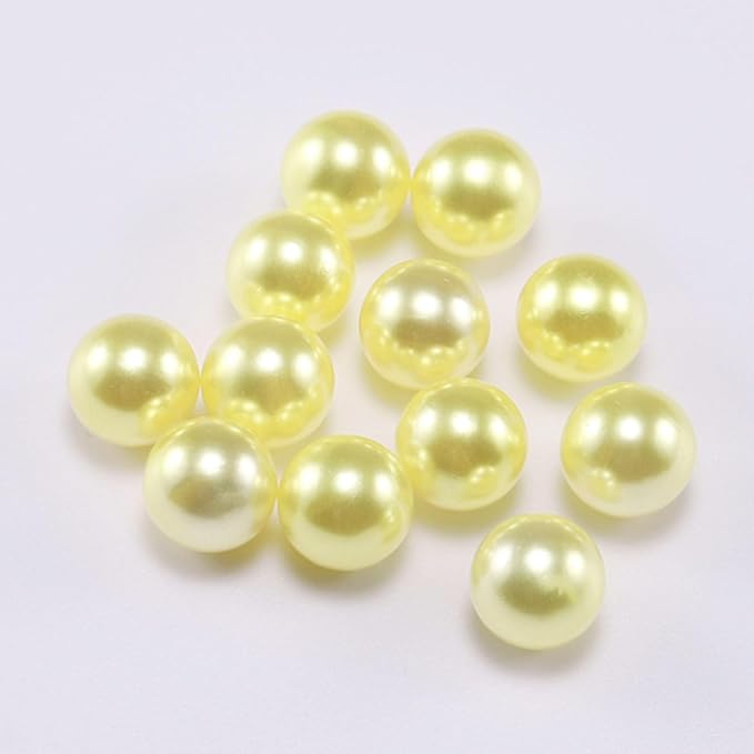 200 PCS Light Yellow Vase Fillers, Pearls Bead for Centerpieces Vases, 10/14/20 MM No Hole Beads, Fake Pearls for Wedding Birthday Easter Theme Party Table Centerpieces Decor