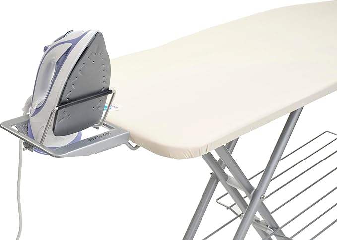 Brabantia Size C Ironing Board (49 x 18in) 7 Height Options, Adjustable Steam Iron Rest Holder & Linen Rack (Ecru) Non-Slip Feet, Anti-Collapse Child Locks