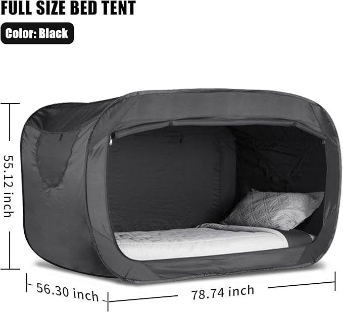 Bed Tent Full Bed Canopy Portable Dream Tent for Adult Indoor Sleeping Tents with 2 Doors Breathable Private Space Tents, Black