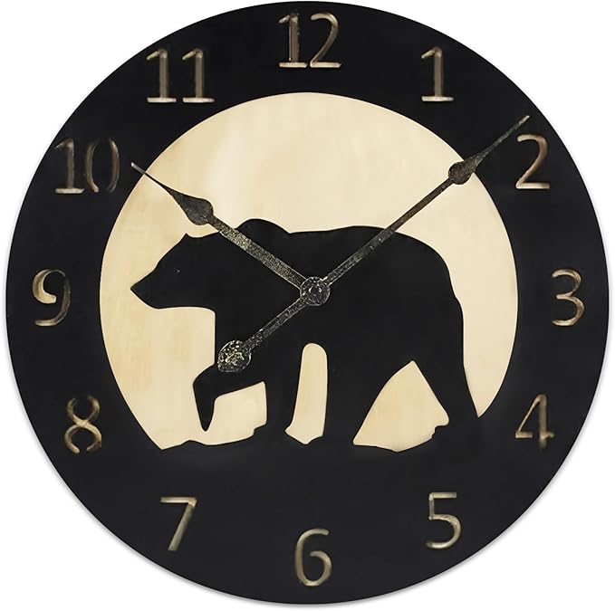 Young's Inc Wood Bear Carved Wall Clock - Wall Clocks for Living Room Decor - Functional and Decorative Beach, Lake, and Farmhouse Wall Clock - 14" W x 14" H