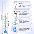 Sun Catchers, 2pcs Gazing Ball Spiral Tail Wind Spinners Crystal Suncatcher Prism Hanging Crystals Rainbow Maker for Windows Indoor Outdoor Garden Car Decorations Christmas Party Gifts for Girls Women