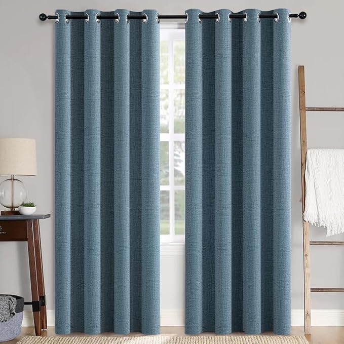 MIULEE 2 Panels Blackout Curtains Polyester Texture Opaque Curtains for Bedroom 100% Blackout Thermal Insulated Dusty Blue Curtains 90 Inches Long for Living Room