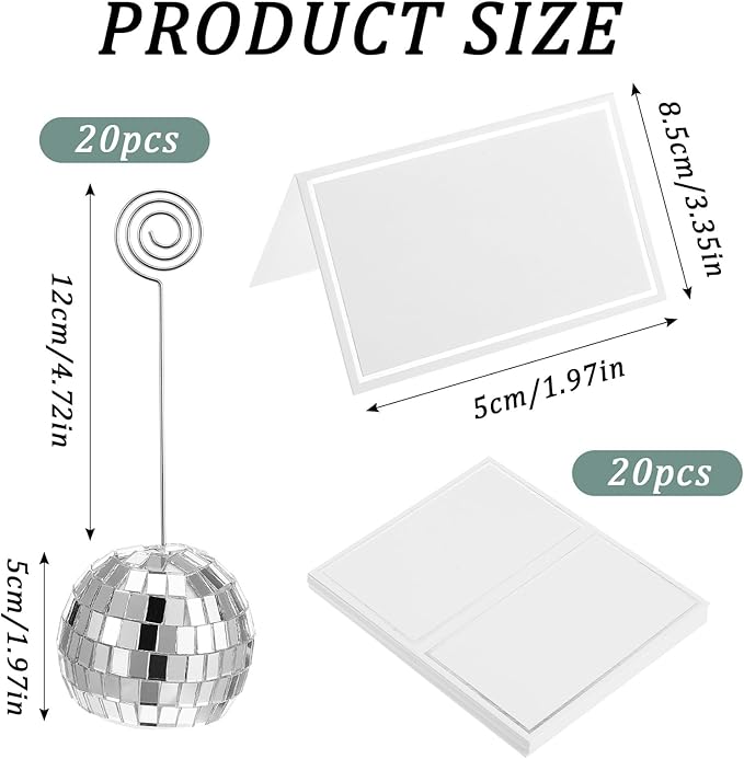 60 Pcs Disco Ball Table Number Holder, Place Card Holders, Tables Cards Photo Picture Display Numbers Stand Clips, for Wedding Birthday Disco Halloween Party Decorations