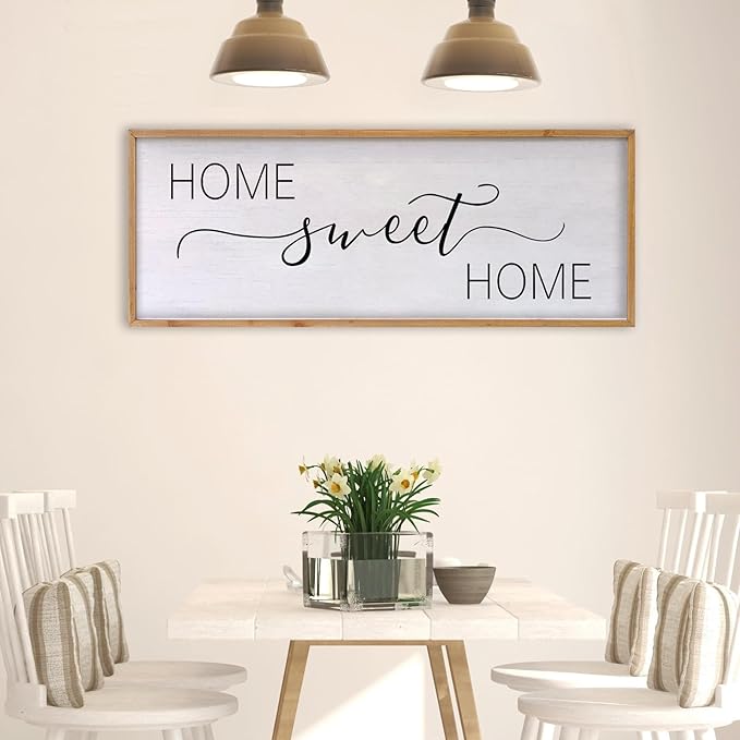 Home Sweet Home Sign Wall Decor 40"x15" Above Bed Living Room Large Wooden Framed Family Plaques Art (Wood)