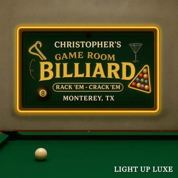 Personalized Billiards Neon Signs, Custom UV Printed Billiard LED Lights Sign, Decorative Wall Art, Lounge, Garage, Man Cave, Bar, Gaming Room Decor, Gifts For Men, Dad, Father, Friends