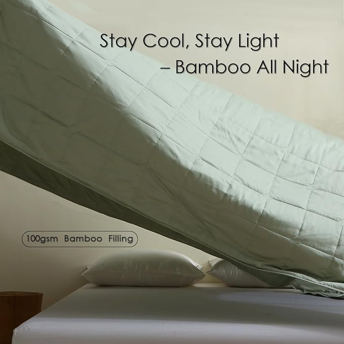 EP Mode Lightweight Quilt Blanket for Summer, Viscose from Bamboo Fabric & Filling, Natural, Breathable & Machine Washable- Sage Green, Twin