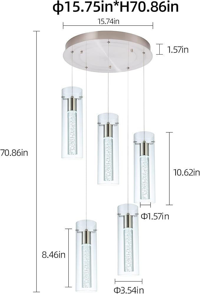 Pendant Lights Kitchen Island Kitchen Lights Modern Bubble Pendant Ceiling Light Fixture for, Dining Room, and Restaurant - 40W Integrated LED Hanging Light Dimmable. (5-Light)…