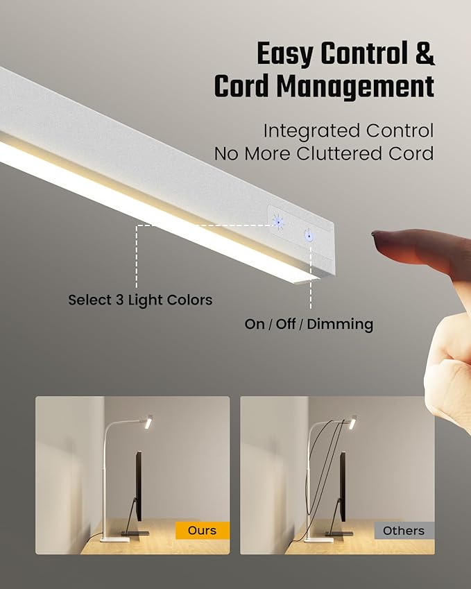 SUPERDANNY LED Desk Lamp for Home Office, Eye-Caring Desk Light with Base, 12W Touch Control 3 Colors Dimmable Brightness, Gooseneck Architect Lamp for Computer Monitor Reading Workbench, White