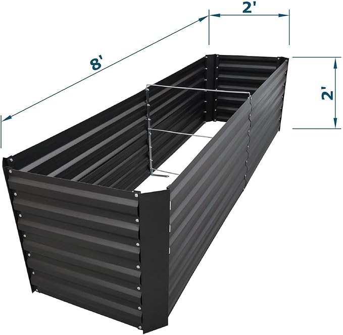 8x2x2FT Metal Raised Garden Bed Kit, Galvanized Outdoor Garden Bed Planter Box for Vegetables, Flowers, Herbs, Succulents and More, Black