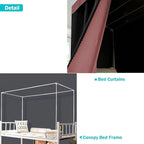 NKM Pink Blackout Bunk Bed Curtains with Canopy Bed Frame,Bunk Bed Tent for Top Bunk,Suitable for Single Bed in Student Dorm