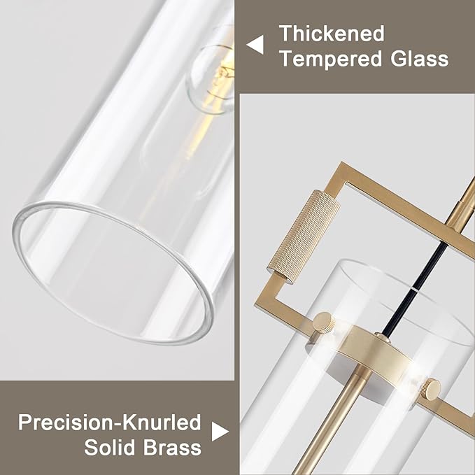 Modern Knurled Brass Kitchen Island Pendant Light,Gold 21.6'' 1-Light Long Glass Island Pendant Lights,Lrage Farmhouses Pendant Light, for Kitchen,Dining Room,Bathroom,Bulb Included