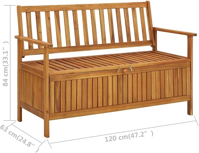 vidaXL 47.2" Patio Storage Bench, Solid Acacia Wood, Outdoor Garden Furniture with Ample Storage Space and Comfortable Seating