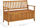 vidaXL 47.2" Patio Storage Bench, Solid Acacia Wood, Outdoor Garden Furniture with Ample Storage Space and Comfortable Seating