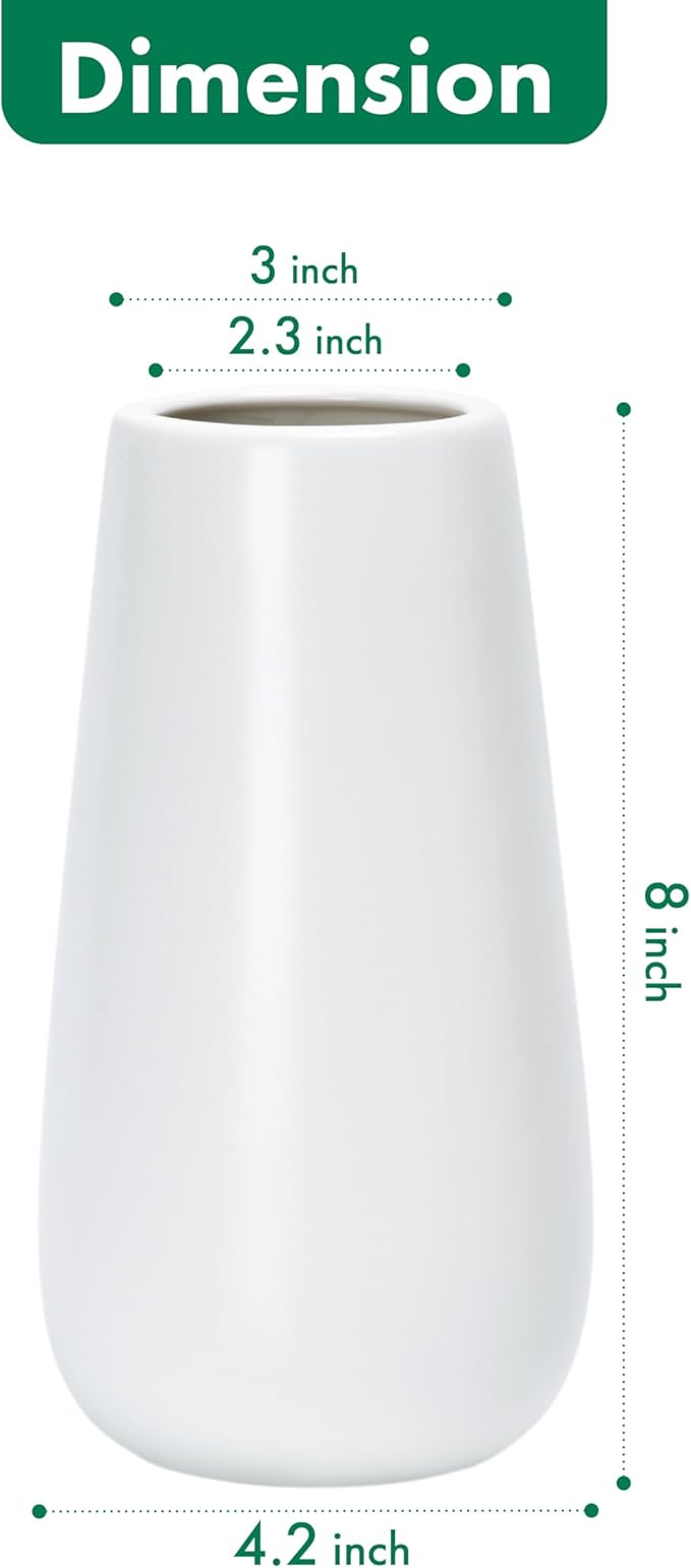 D'vine Dev 8 Inch White Elegant Oval Ceramic Vase for Flowers, Home Décor Vase with Design Box, VS-LD-A-4