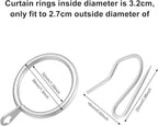 Hotop 30 Pcs Metal Drapery Curtain Rings 0.98/1.26/1.65 inch Interior Diameter and 30 Pcs Hanging Curtain Drapery Pin Hooks for Window Door Shower(32 mm,Matte Silver)