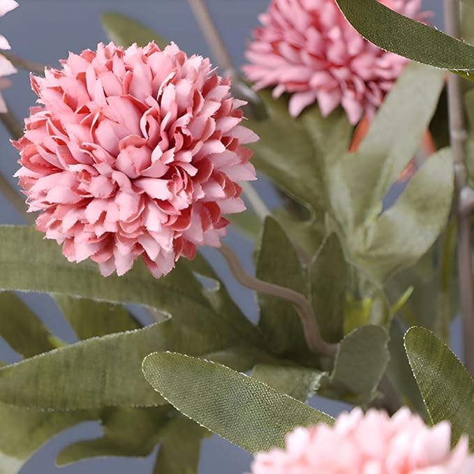 Artificial Flowers for Vases 20.5 Inch 10 Stems， Silk Dried Fake Mums Bouquet Indoor Faux Floral Arrangements for Decoration (Dark Pink)