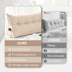 Large Triangular Headboard Pillows Long Backrest Positioning Support Bolster Cushion for Daybed Fluffy Quality Plush Body Wedge Pillow with Removable Cover(Beige-Queen-59x8x20in)