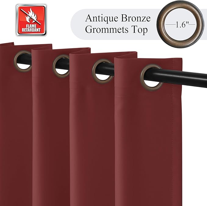 Fcosie 150 Inches Extra Wide Flame Retardant Fire Resistant Fireproof Drapes with Antique Bronze Grommets - 150" W by 96" L - Merlot - 2 Panels - Grommet Insulated Room Darkening Privacy Curtains