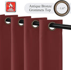 Fcosie Fire Retardant Curtains 120 inches Length (2 Panels, Merlot), 80% Blackout Drapes for Bedroom Living Room, Thermal Insulated Room Darkening Curtain with Antique Bronze Grommet Top, 42" Wx108 L