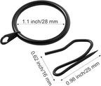 Hotop 30 Pcs Metal Drapery Curtain Rings 0.98/1.26/1.65 inch Interior Diameter and 30 Pcs Hanging Curtain Drapery Pin Hooks for Window Door Shower(25 mm,Black)