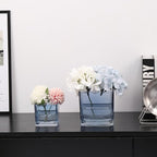 Square Vases Set of 6, 3"x 3"x 3" Glass Vases for Flowers, Square Flower Vase for Centerpieces, Small Blue Vase for Wedding, Party, Home Office Decoration