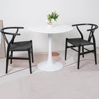 Tomile Set of 2 Bone Chair Solid Wood Y Chair Mid-Century Armrest Dining Chair, Hemp Seat (Wood - Black)