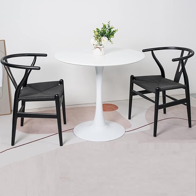 Tomile Set of 2 Bone Chair Solid Wood Y Chair Mid-Century Armrest Dining Chair, Hemp Seat (Wood - Black)