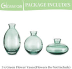 Bud Vases 3Pcs/Set Small Vases Handmade Cute Green Small Vases for Flowers Centerpieces Glass Vases Mini Vase Home Decor Centerpieces, Events Table Decor