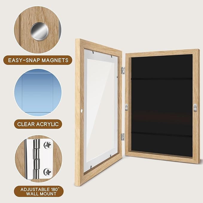 1 Pack Kids Artwork Frames 10x12.5 Inch Changeable Kids Art Frame with Front Opening for Art Display, Horizontally Vertically Wall Mount for Kids Drawing & School Projects (Wood)