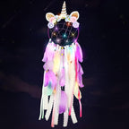 LED Lighted Up Unicorn Dream Catcher Wall Decor Colorful Feather Dreamcather Wall Hanging for Girls Kids Bedroom Decoration (Purple with Light)