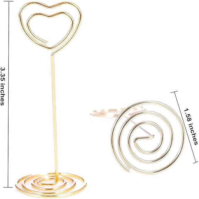 12pcs Table Number Holders Metal, 3.35 inch Place Card Stands for Wedding Centerpieces, Birthday Party - Table Card & Photo Picture Holders (Gold-Heart Shaped)