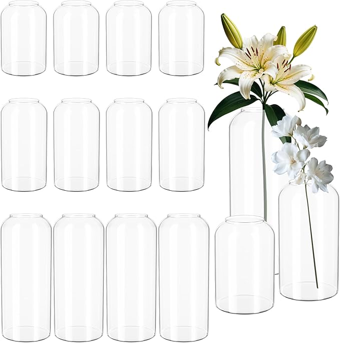 Set of 12 Glass Bud Vases in Bulk,Small Glass Vases for Centerpieces,Keketin Clear Flower Vase Mini Bud Vases for Floral Arrangement,Home Décor,Wedding Party Favors
