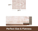 AMOAMI-2X3 Small Rug-Washable Rugs Entryway Mat Indoor-Soft Vintage Non Slip Rugs for Kitchen Laundry Room Bathroom Pink Decorative Accent Rug for in Front of Sink 24 Inch x36 Inch