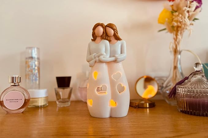Sisters for Mom | Candle Holder Statue with Flickering LED Candle | Mothers Day, Friendship Bday, Bestie, BFF Christmas Unique Present for Her