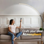 Modern LED Arc Floor Lamp Dimmable,Black Gold Arched Floor Lamp Standing Lamp with Remote for Living Room Bedroom Office Corner