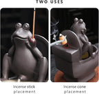 ChangWanna Frog Incense Holder Burner - Ceramic Cone Backflow Incense Burner Smoke Fountain, Back Flowing Incense Diffuser with 45 Sticks & 15 Cones, Frog Ornament for Aromatherapy/Yoga/Home Decor