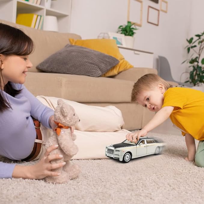 EROCK 1/24 Diecast Car Model Rolls-Royce Phantom Toy Car, Alloy Collectible Phantom Replica Pull Back Model Car Vehicles with Sound and Light for Kids Boys Girls Birthday Gift