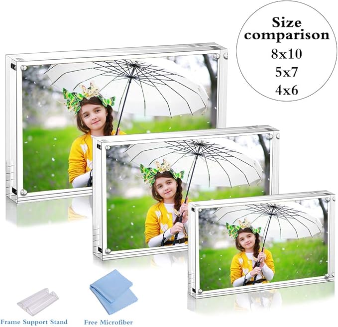 Premium Acrylic Picture Frame 4x6-3 Pack Gift Box Package, Clear Free Standing Desktop Double Sided Best Gift for Family, Perfect Decorate Birthday Wedding Party - Free Soft Microfiber