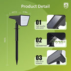 Philips 2 Packs Solar Spot Lights Outdoor Waterproof, 28 LED 7500K Solar Powered Landscape Pathway Lights, Dusk to Dawn Solar Spotlights for Garden, Yard, Lawn, Walkway, Driveway