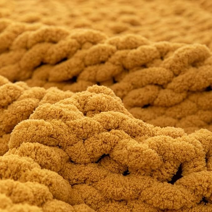 Chunky Knit Blanket Throw 40"*60", Hand Knitted Warm Chenille Throw Blanket, Home Decor Soft Thick Yarn Cable Knit Blanket,Soft Breathable Fleece Banket Christmas for Couch Bed Sofa Best Gift (Yellow)