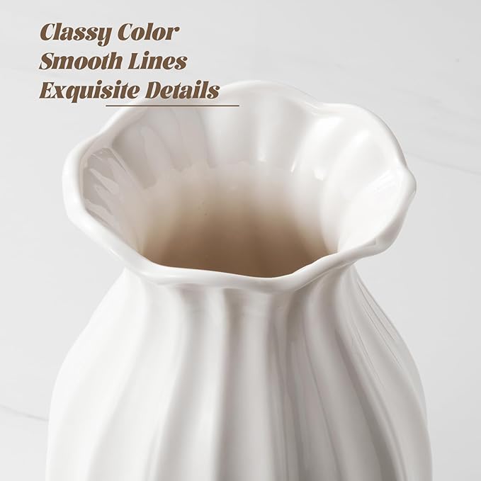 White Ceramic Vase, 7.6 Inch Flower Vase Home Decor Modern Decorative Vases for Bouquet, Unique Vases for Farmhouse Living Room Cabinet Table Centerpieces Wedding Decorations