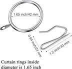 Hotop 30 Pcs Metal Drapery Curtain Rings 0.98/1.26/1.65 inch Interior Diameter and 30 Pcs Hanging Curtain Drapery Pin Hooks for Window Door Shower(42 mm,Silver)